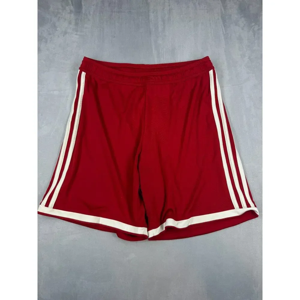 Adidas Embroidered Climalite Men's Shorts L Red 3-Stripe Athletic Gym 7” Inseam